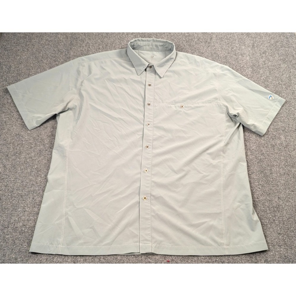KÜHL Men's Short Sleeve Button Front Outdoor Hiking Fishing Shirt Gray Green